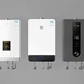Three Stylish Water Heaters In White Gray And Black With Digital Displays And Knobs