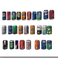 Assorted Beverage Cans From Various Brands With Colorful Designs And Labels 3d model
