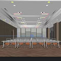Modern Conference Room Interior Design With Large Screen Tables And Comfortable Chairs 3d model