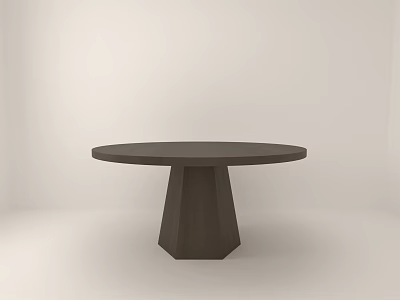 Round Dark Minimalist Dining Table With Tapered Base In White Room 3d model
