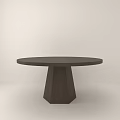 Round Dark Minimalist Dining Table With Tapered Base In White Room 3d model