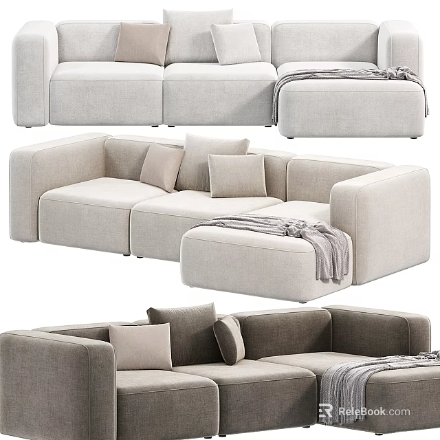 Modern Upholstered Sectional Sofa In Different Colors With Pillows And Throw Blanket 3d model 