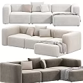 Modern Upholstered Sectional Sofa In Different Colors With Pillows And Throw Blanket 3d model