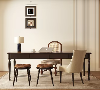 French Style Desk and Chair Casual Chair Office Desk and Chair Casual Chair Table Lamp Jewelry Ornaments 3d model