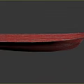 Handcrafted Red Striped Wooden Boat on Smooth Surface with Reflection