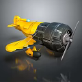 Vintage Yellow and Black Passenger Aircraft Biplane 3D Model with Propeller and Double Wings