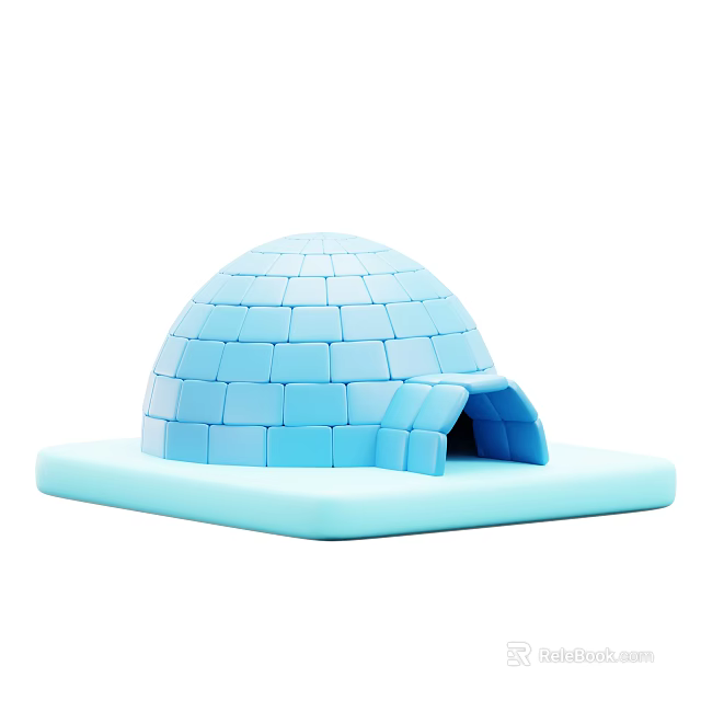 Blue Igloo Model With Block Like Structure And Light Blue Square Base 3d model 