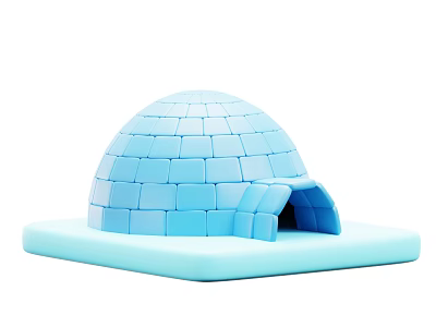 Blue Igloo Model With Block Like Structure And Light Blue Square Base 3d model