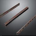 Three Red Metal Structural Beams With Rustic Painted Finish And Long Strips 3d model