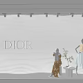Dior Window Display With Striped Background Mannequins And Decorative Plant