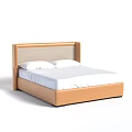 Modern Double Bed With Light Brown Leather And Fabric Upholstered Headboard And White Mattress