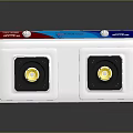 Modern Double Burner Gas Stove Kitchen Appliance With White Surface Black Burners And Yellow Centers