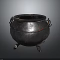 Vintage Metal Cauldron With Three Legs Double Handles And Rustic Design For Household Use