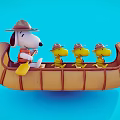 Snoopy Canoe Figurine With Yellow Birds Hats And Camp Snoopy Design