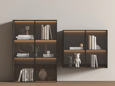 Elegant Modern Decorative Cabinets With Glass Doors LED Lighting And Shelf Decorations 3d model