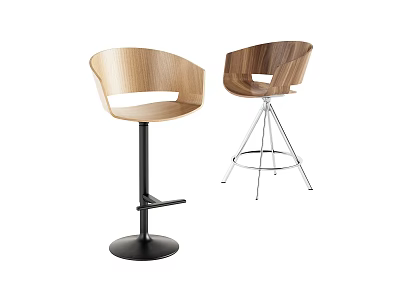 Modern Design Bar Stools With Wooden Seats Curved Backrests And Different Bases 3d model