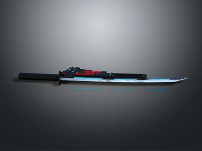 Modern Tactical Knife With Long Blade Black Handle Red Accents And Blue Light Effects 3d model