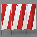 Red And White Diagonal Striped Room Dividers With Multiple Panels And Metal Stands