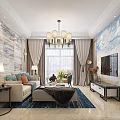 Elegant Modern Living and Dining Room Interior With Chandelier Dining Table and Decorative Paintings
