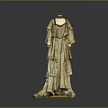 Beige Layered Long Dress with Ruffled Sleeves and Decorative Trim Elegant Women's Fashion Design
