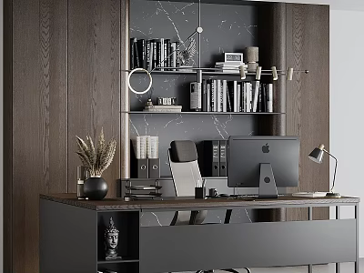 Modern Built in Wooden Bookcase With Multiple Shelves Books And Decor In Home Office 3d model
