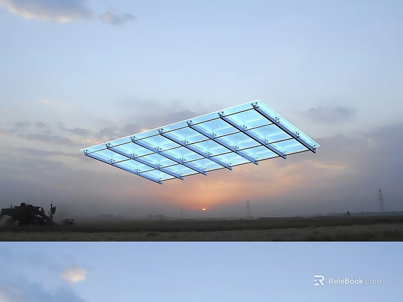 Transparent Grid Design Ceiling Light Illuminating Open Space Under Sunset Sky 3d model