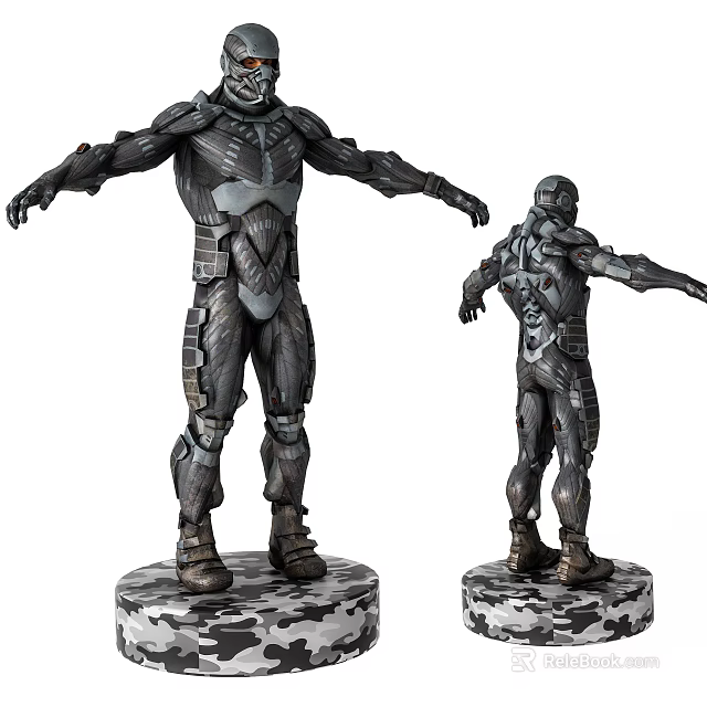 Mechanical Armored Dolls with Detailed Armor Design in Two Poses Standing on Textured Bases 3d model 