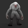 White Fur Mythical Creature In Standing Pose With Red Eyes And Ferocious Expression 3d model