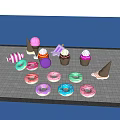 Assorted Colorful Donuts and Ice Cream Treats with Frosting and Sprinkles on