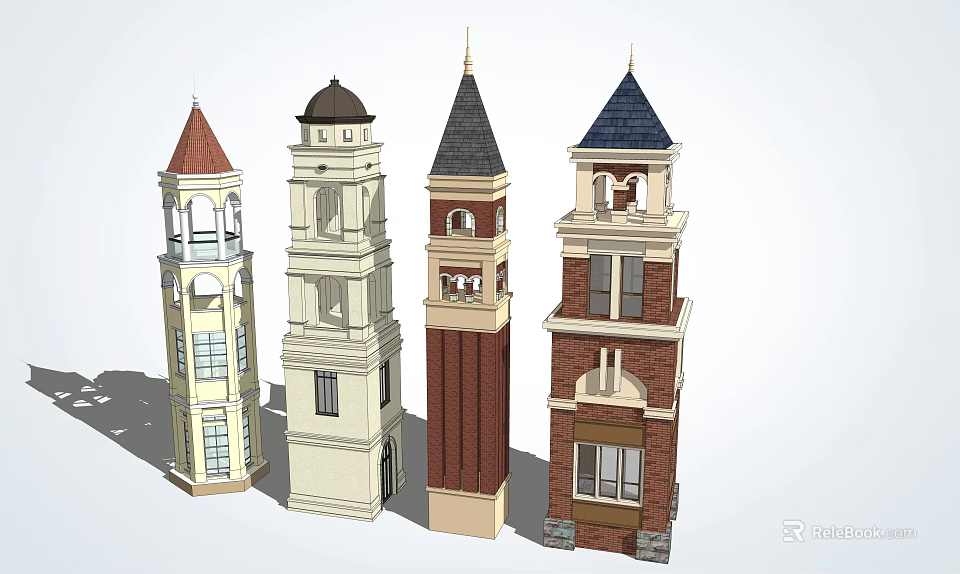 Various Stylish Tower Models With Distinct Roof Designs And Exterior Details 3d model 