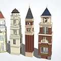 Various Stylish Tower Models With Distinct Roof Designs And Exterior Details