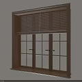 Brown Window Blinds Installed On Wooden Frame Window With Adjustable Slats 3d model