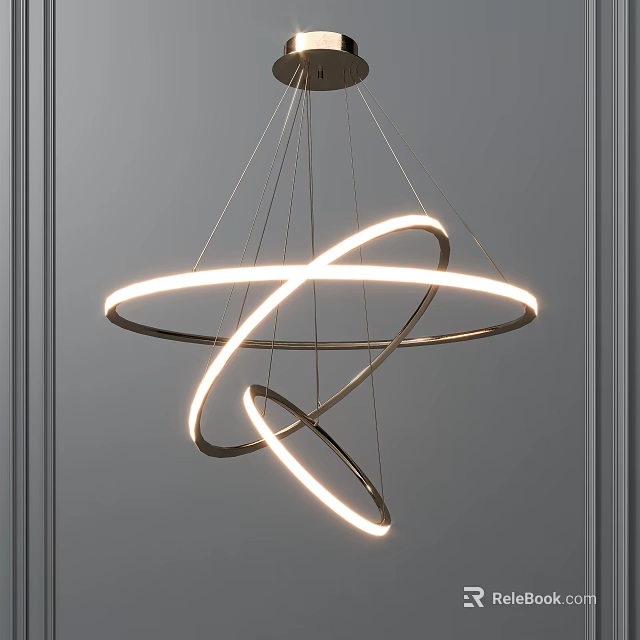 Modern Intersecting Ring Chandelier With Illuminated Circles And Metallic Frame In Interior 3d model 