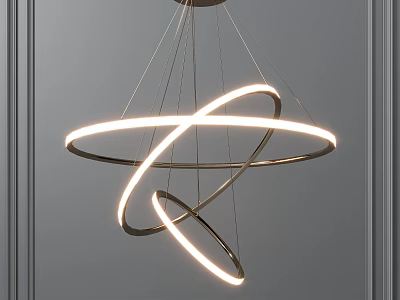 Modern Intersecting Ring Chandelier With Illuminated Circles And Metallic Frame In Interior 3d model