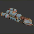 Vintage Sci Fi Model With Blue Red Cylindrical Parts E.C. 2077 Label And Cockpit Structure