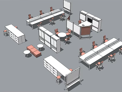 Modern Office Desks Layout With Partitions Chairs And Storage Cabinets 3d model