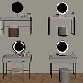 Stylish Dressing Tables With Round Mirrors And Stools In Different Designs On Wall 3d model