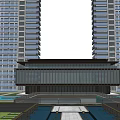 Modern Sales Office Building With Glass Curtain Wall Water Feature And Landscaped Garden