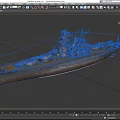 Detailed Battleship Warship Model With Gray Hull Deck Turret And Mast