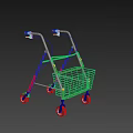 Sturdy Medical Walker with Red Handles Metal Frame Four Wheels and Storage Basket