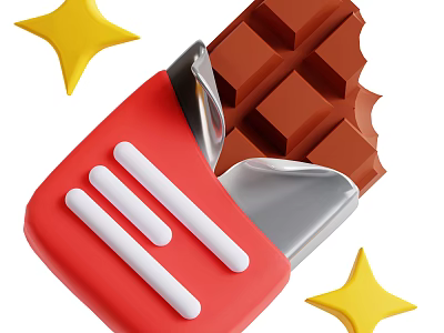 Fresh Chocolate Pieces in Red Wrapper with White Stripes Silver Foil and Yellow Stars 3d model
