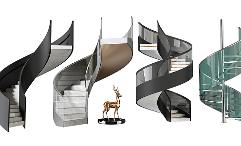 Modern revolving staircase glass revolving staircase combination 3d model