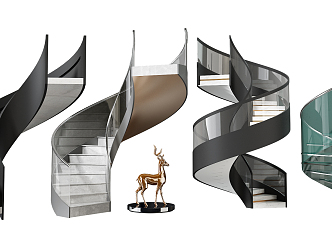 Modern revolving staircase glass revolving staircase combination 3d model