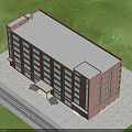 Pink Multi Storey Industrial Factory Building With Many Windows Green Grassland Blue Sky White Clouds