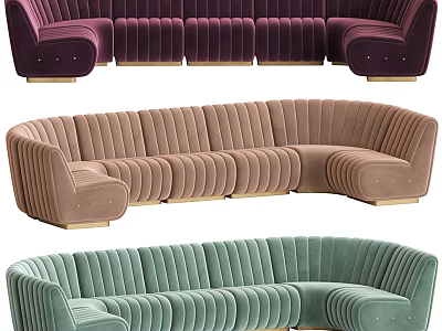 Modern Curved Sectional Sofa With Purple Brown Green Velvet Fabric And Golden Legs 3d model
