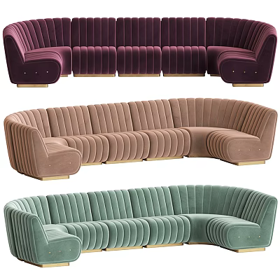 Modern Curved Sectional Sofa With Purple Brown Green Velvet Fabric And Golden Legs 3d model