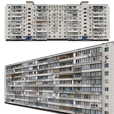 Multi Story Residential Building Exterior With Rows Of Windows And Balconies 3d model