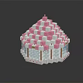 Cute Pixel Art Building With Pink White Checkered Roof And White Base Structure