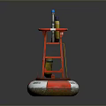 Red Buoy With Tower Structure Yellow Components And Identification Number 690725 3d model