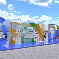 Colorful Open Day Art Installation with 3D Letters Outdoor Blue Sky White Clouds People Interaction